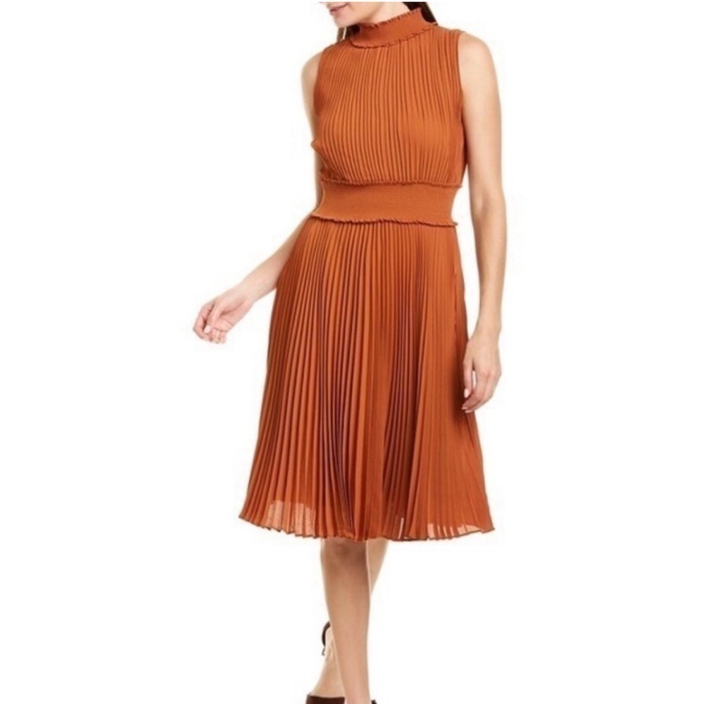 NWT Nanette Lepore Shirred High Neck Pleated Sleeveless tea length Size 8‎